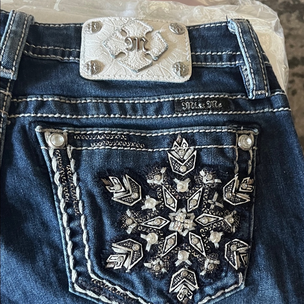 Miss Me Dark Blue Jeans with Silver Embellishments